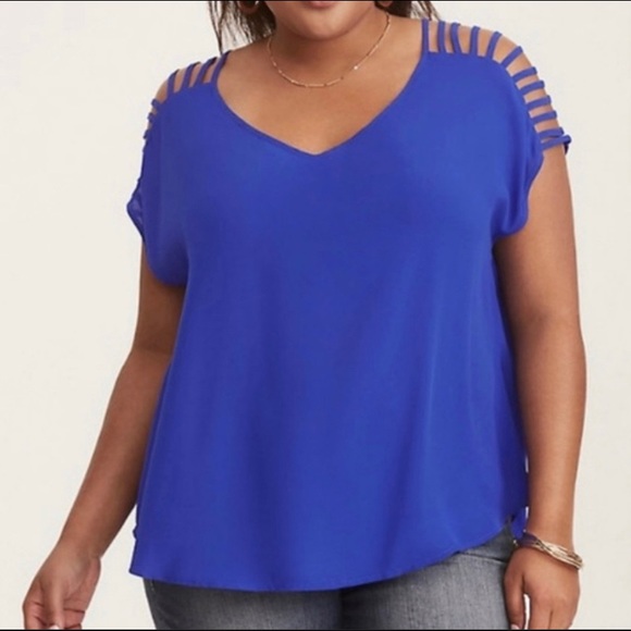 torrid blue lattice shoulder blouse sz 1 - Picture 2 of 4